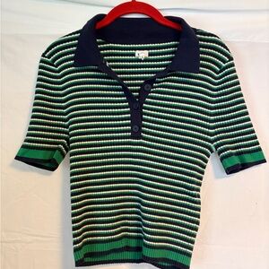 Aerie Green and Navy Blue Striped Button Down Shirt